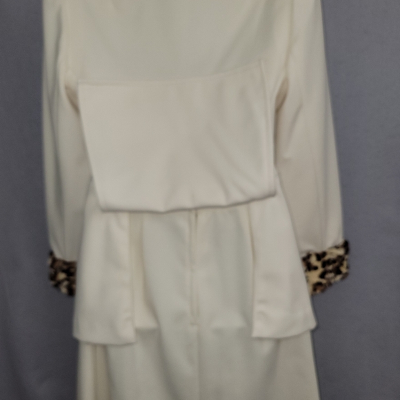Vintage 60s Ivory Leopard Fur Trim Suit Double Breasted Blazer Mini Skirt S - Picture 8 of 15